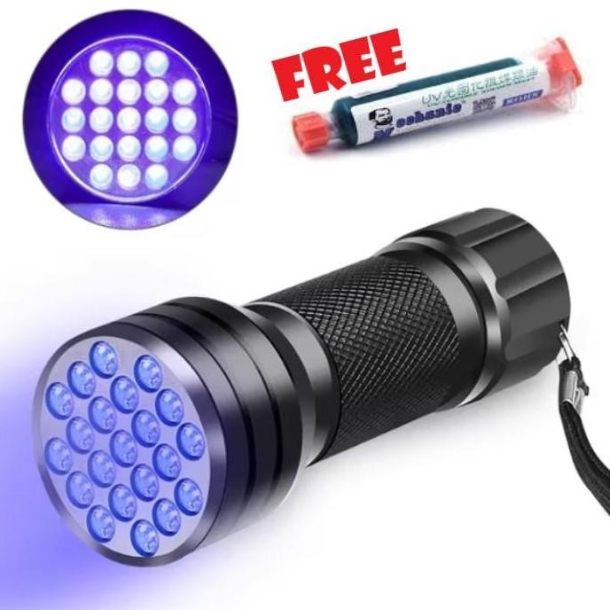 Lampu Senter UV Ultra Violet - Alat Pengering lem Pcb UV 21 LED Diskon