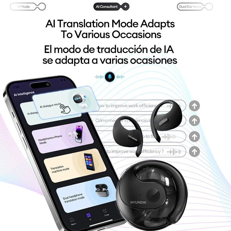 

Choice HYUNDAI HY-T26 AI Earphones Wireless BT Translation Earphones Real Time Translator Earbud 98% Accuracy For Business Learn