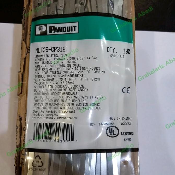 

cable ties kabel stainless steel MLT2S-CP316 panduit Kualitas Original
