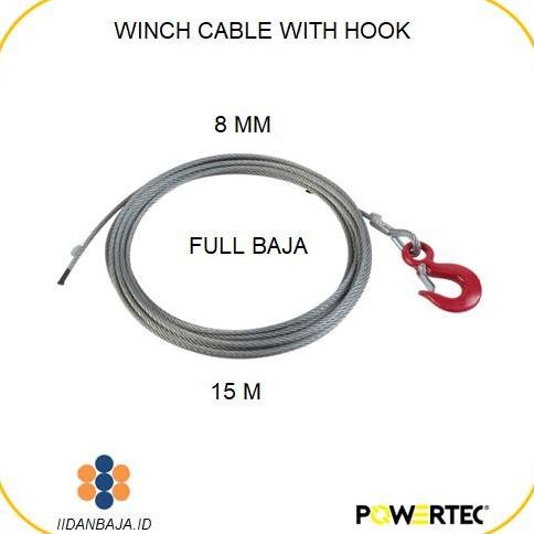 

WINCH CABLE 8 MM FULL BAJA X 15 M + HOOK ( WIRE ROPE TALI SLING BAJA ) Kualitas Original