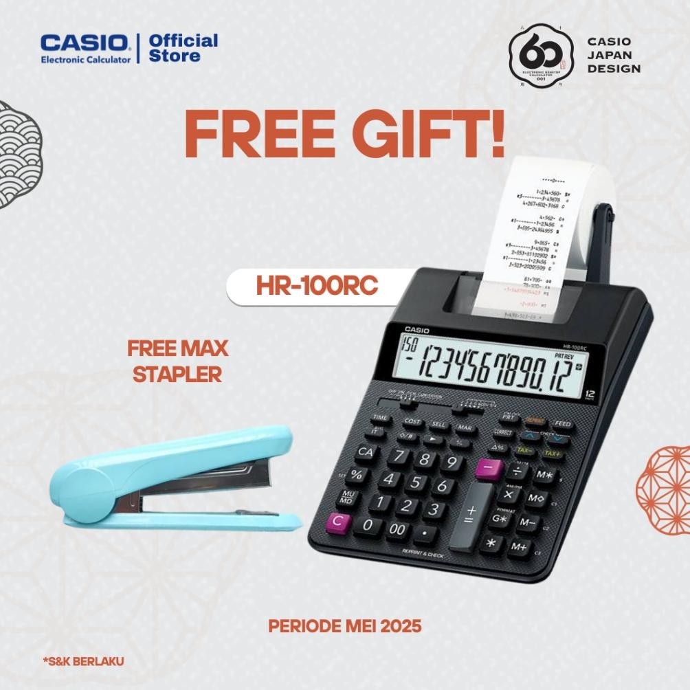 

LINDU CASIO KALKULATOR HR-100RC - FREE STAPLERS