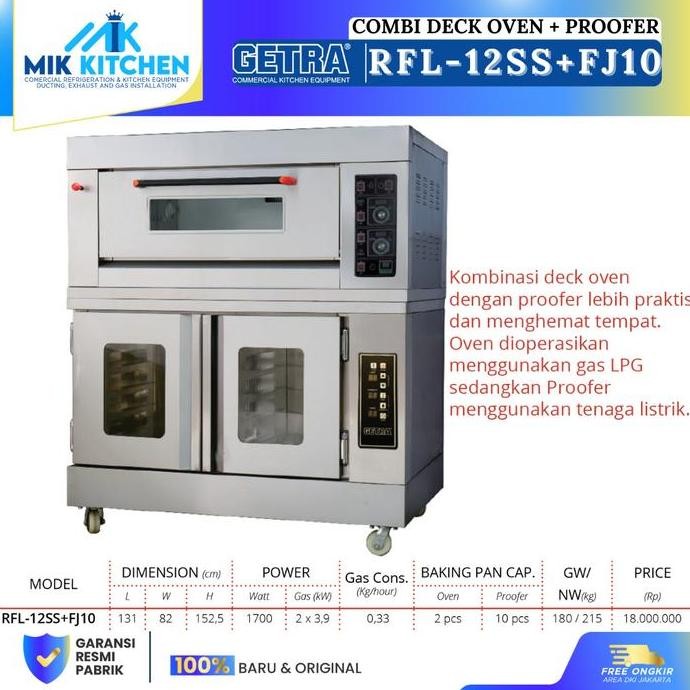 Tersedia GETRA Combi Deck Oven + Proofer RFL-12SS+FJ10 / RFL 12 SS FJ 10