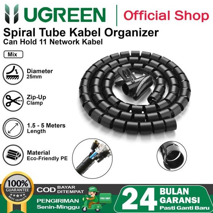 

UGREEN Pelindung Kabel Spiral Wrap Cable Zipper Organizer Tube 1.5M 5M
