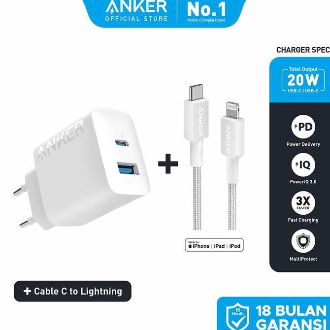 ANKER Charger for iPhone and Android Type C to Type C and To Lightning Fast Charging 20W and 25W