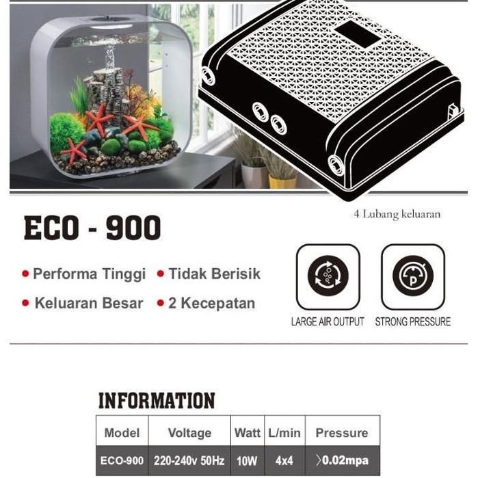 Kandila Eco 900 Pompa Aerator 4 Lubang / Mesin Aerator Aquarium