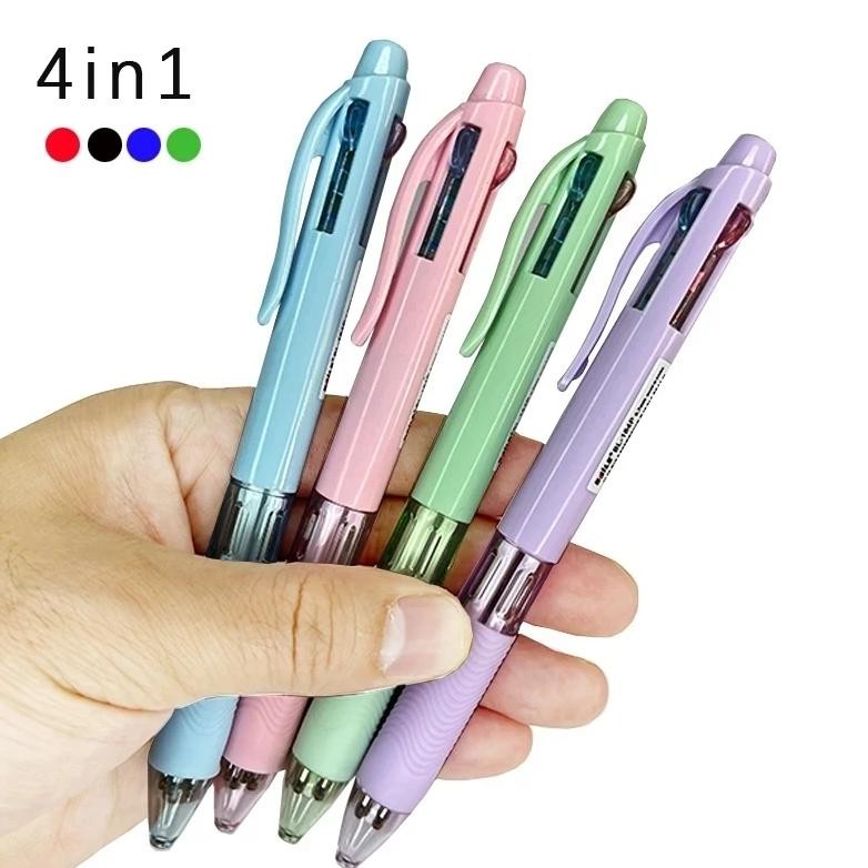 

4 In 1 Multicolor Ballpoint Pens Creative Colorful Retractable Multifunction Pen Students Writing School Office Kawaii Supplies