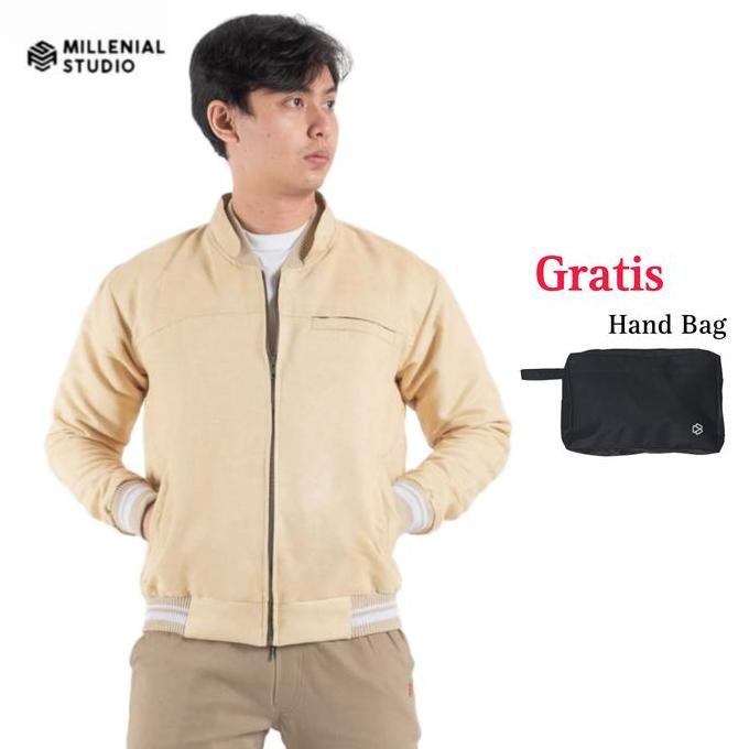 Promo Jaket Bomber Pria Suede Prime Cream Original Varsity Polos Pria Bapin