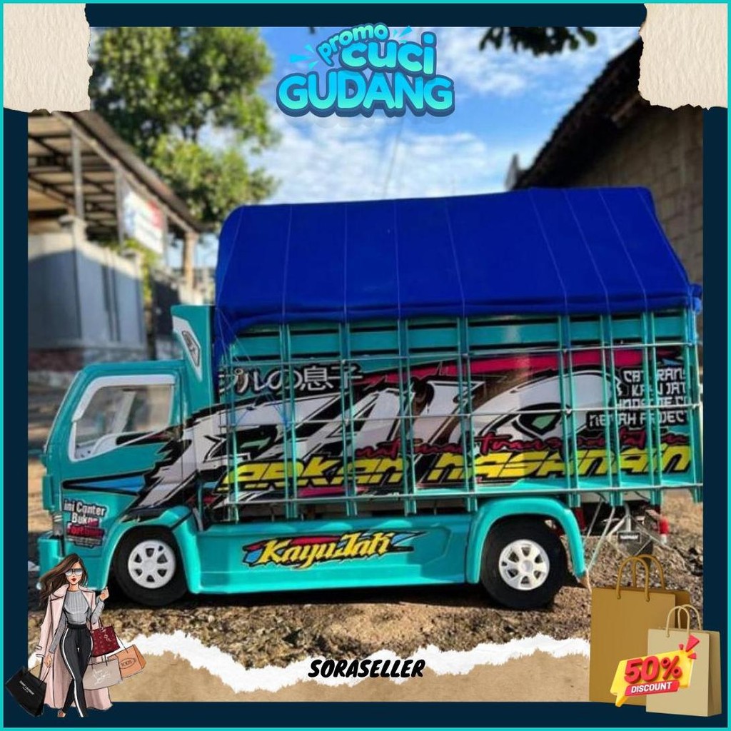 Mainan Truk Oleng Mainan Hadiah Anak Miniatur Truk Asli Kayu Full Variasi Lampu Led Kelap Kelip Dan 