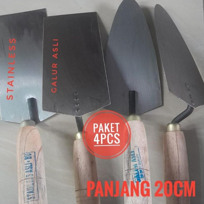 Cetok Galur Stainless Asli kotak dan Lancip Sendok semen bahan Baja Asli Sendok Bangunan 4pcs