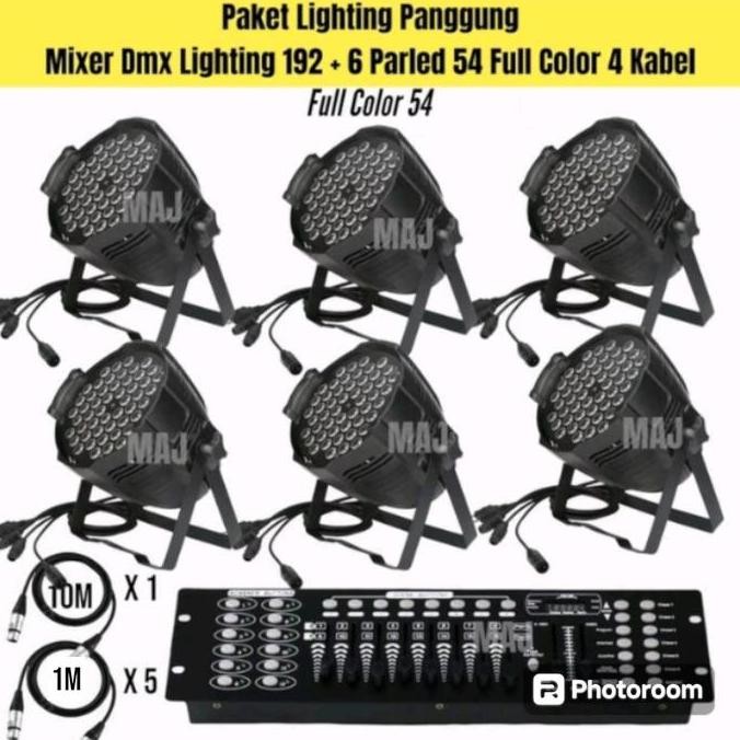 Paket Lighting Panggung Mixer Dmx 512/192 + 6 Parled 54 Fullcolor+ Xlr