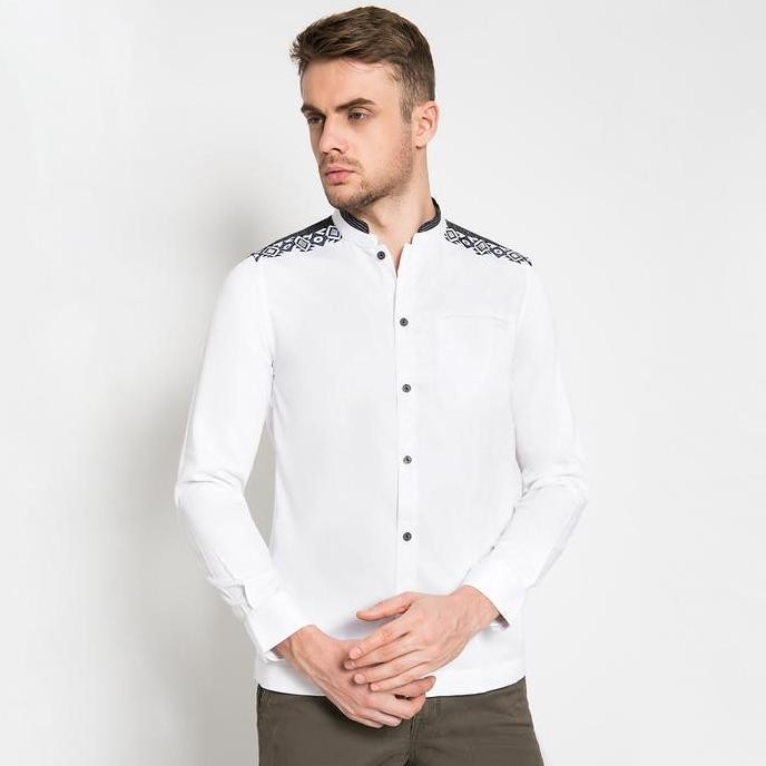 LGS - Baju Koko Pria - Kemeja Muslim Dewasa - Motif Polos - Slim Fit - Katun Nyaman - Kerah - Lengan