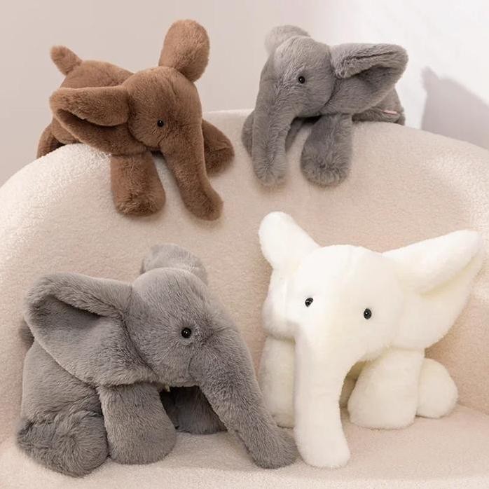 

Terlaris 45/60Cm Furry Lying Elephant Plush Toys Stuffed Animal Doll Cute Gray White Brown Elephant Soft Pillow Cushion Sofa Decoration