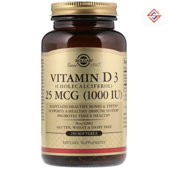 Solgar Vitamin Vit D3 Cholecalciferol 1000 Iu 250 Softgels Original Produk