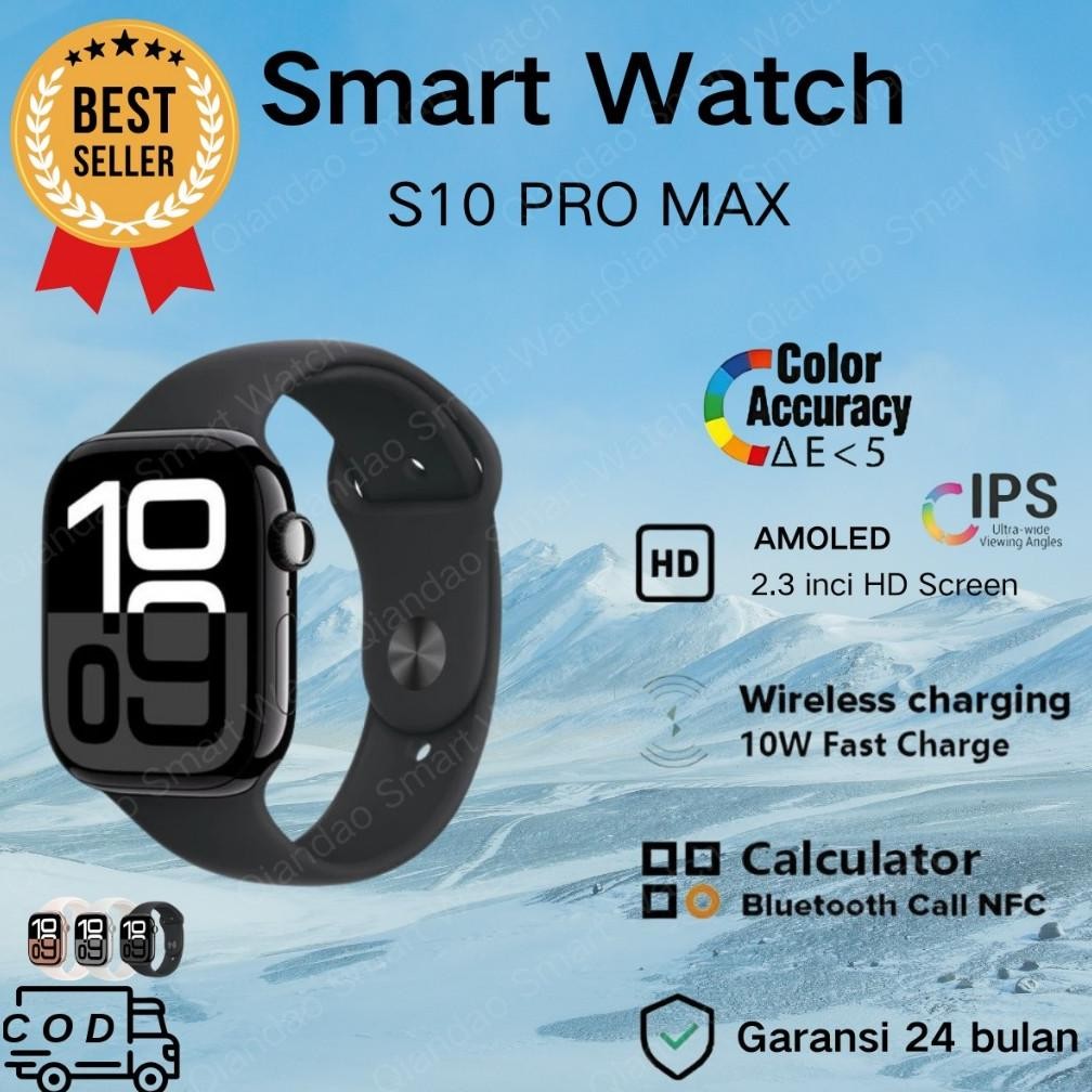 Diskon New(100 Original) S10 Pro Max Smartwatch Amoled Series 10 Bisa Gps Nfc Black & Silver & Pink 