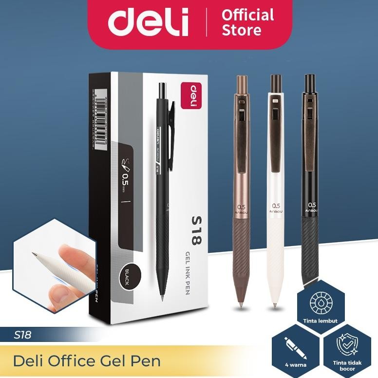 

Deli Pulpen Gel Office / Office Gel Pen 0.5 mm Retractable Pen Cetek Tinta Hitam 12 Pcs S18-12PCS