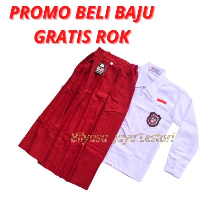 Tersedia Setelan Kemeja Baju Putih Rok Merah Seragam Sekolah SD Panjang Cewek