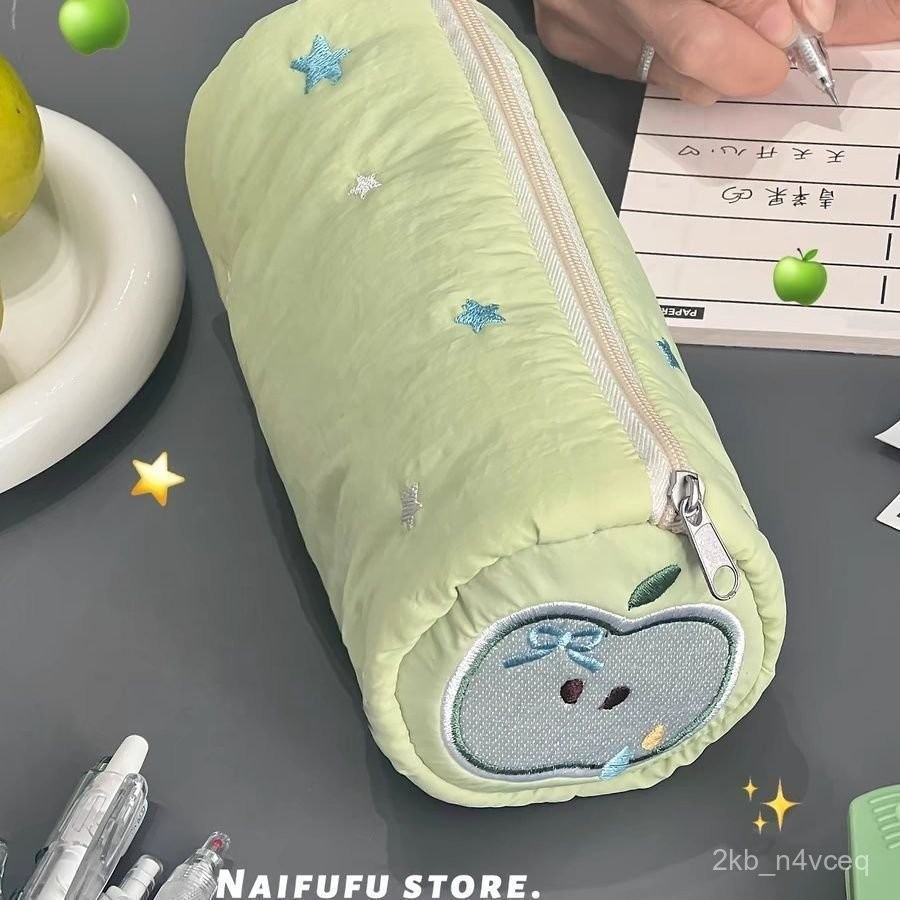 

Zuoshanke Apple Star Green Pencil Case Large Capacity Cute Stationery Box Storage Bag Embroidered Stationery Bag Student Style PU85