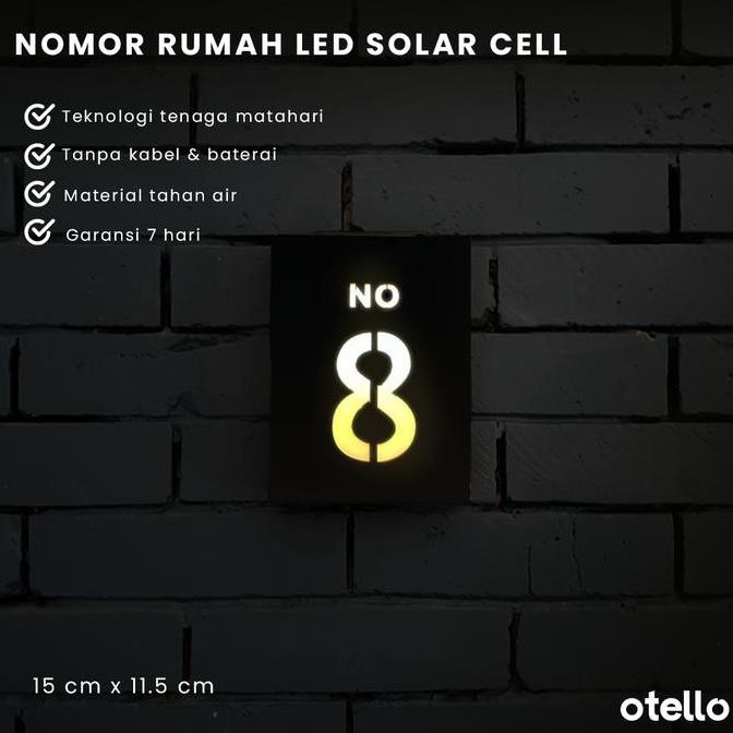 OTELLO NOMOR RUMAH ACRYLIC LED SOLAR CELL TAHAN AIR TANPA BATERAI TANPA KABEL PAPAN RUMAH AKRILIK TE