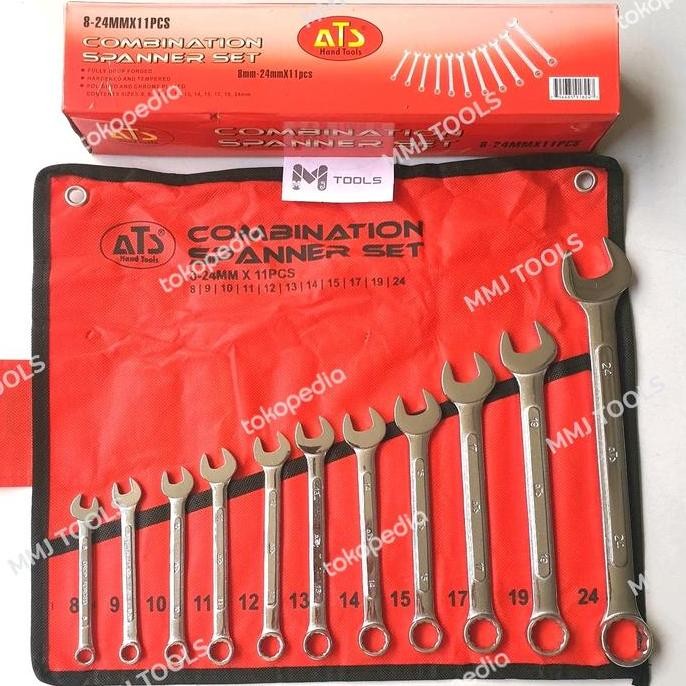 BERKUALITAS KUNCI RING PAS SET ATS 11PCS 8-24MM - ATS KUNCI RING PAS SET TEBAL