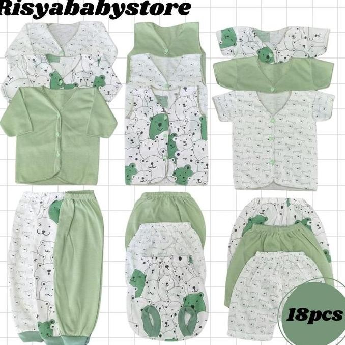 Tersedia Paket baju bayi 18 pcs hijau sage hemat pakaian bayi newborn netral