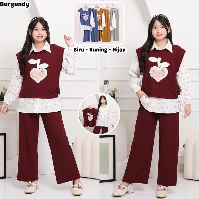 Tersedia Sunfloapparel 6-15 Tahun Baju Anak Perempuan One Set Rompi Khalisa Kids Set 890093