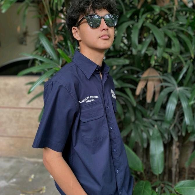 Termurah Von Dutch Workshirt Pria Original Promo - Kemeja Navy High Quality