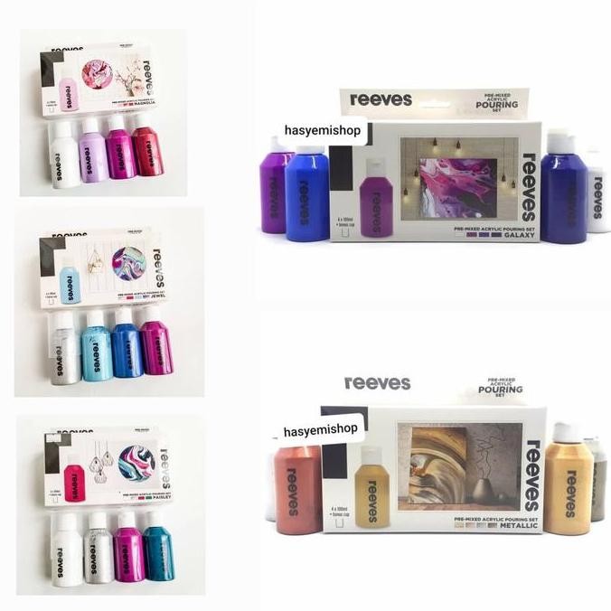 

ready !!! Reeves Acrylic Pouring Set 4 100 ml + Bonus Cup # Metallic Theme