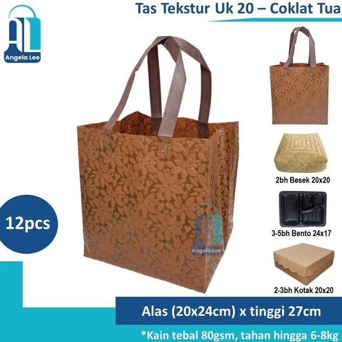 

ready 12pcs Tas Kain Spunbond Motif Timbul Tekstur Mewah muat 3nasi box uk20