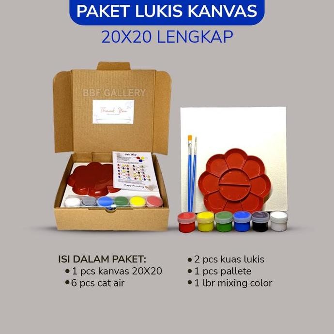 

ready !!! Paket Lukis Kanvas 20x20 20x30 Lengkap Cat Air Akrilik Palet Kuas Set