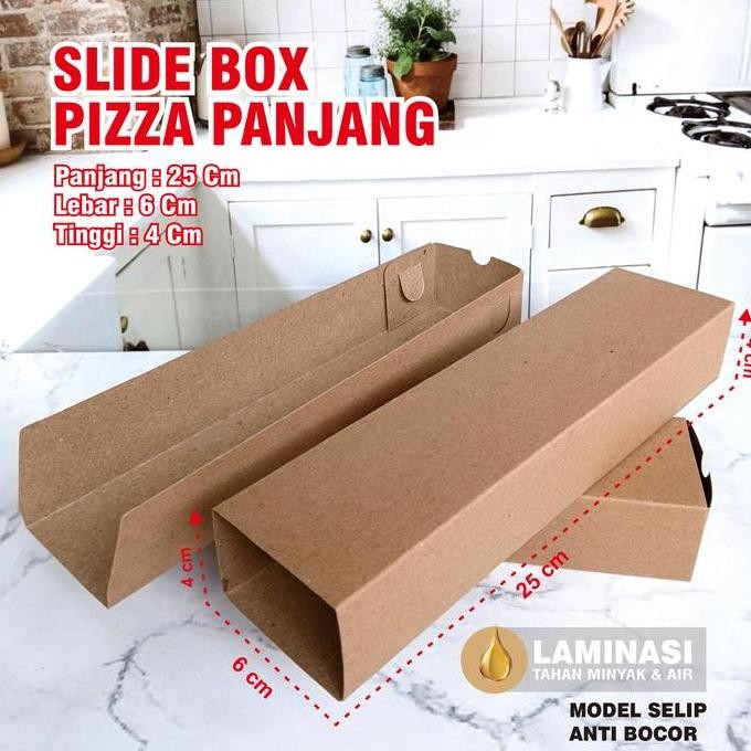 

ready (50 Pcs) Box Pizza Panjang Slide 25x6x4cm Kraft PE Full Laminasi Foodgrade