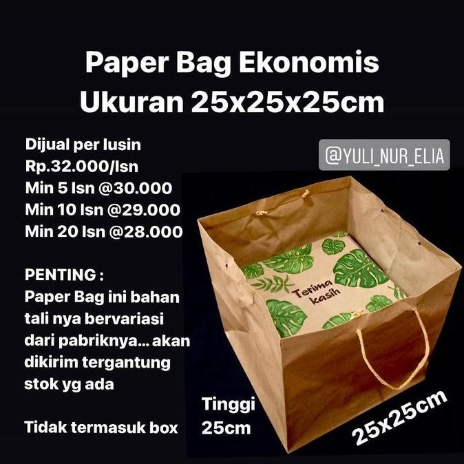 

ready Paper Bag Ekonomis Ukuran 25x25x25cm Dijual per lusin