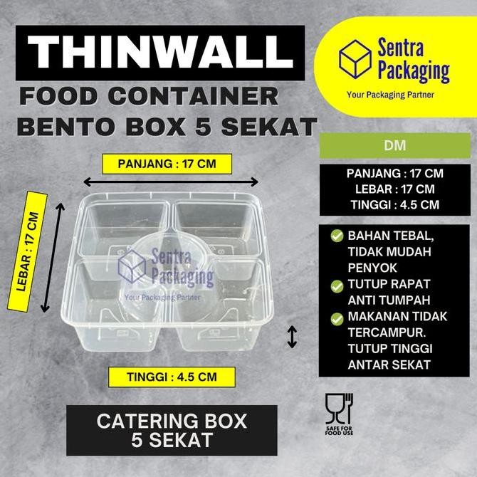 Dm 5 Sekat Bento 1000Ml Square / Thinwall / 5 Sekat Kotak Makan - Pack Best