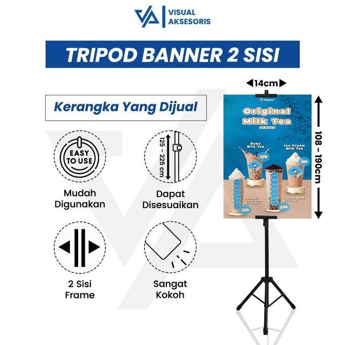 

Tripod Banner 2 Sisi | Standing Banner Display Promosi Portabel | Alat Promosi Toko Event Booth