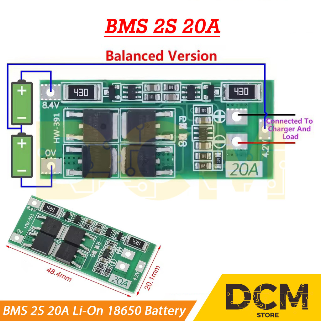 Lithium Battery 18650 2S 20A Charger BMS Protection Board Balance