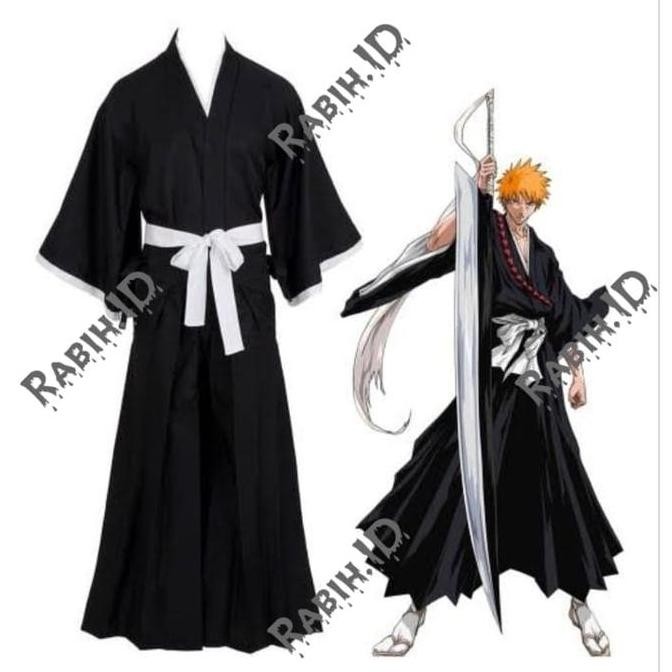 COSTUME KIMONO HAKAMA BLEACH BLACK ICHIGO KUROSAKI COSTUME ANIME JEPAN
