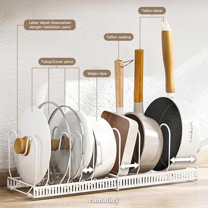 Raku Rak Panci Sekat Rak Dapur Organiser Panci Adjustable Rak Panci Rak Dapur Nordic Style