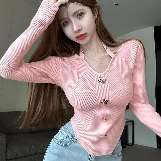 (Expert) AJW [RBG] Atasan Wanita Tali Leher Variasi Button Rajut Premium | Baju Wanita Bodycon Tali 