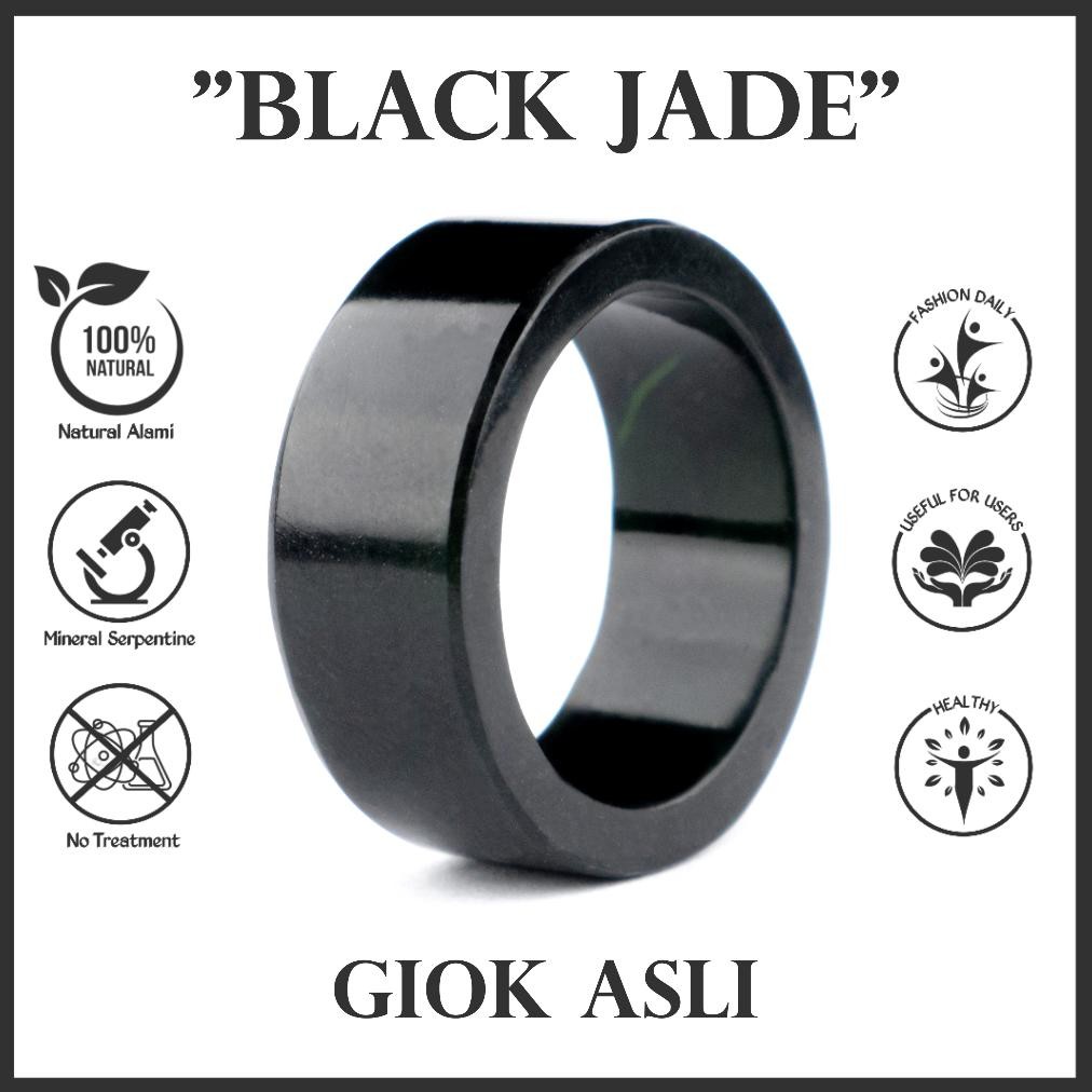 AsT Cincin Pria Wanita Batu Giok Hitam Natural Original Jade