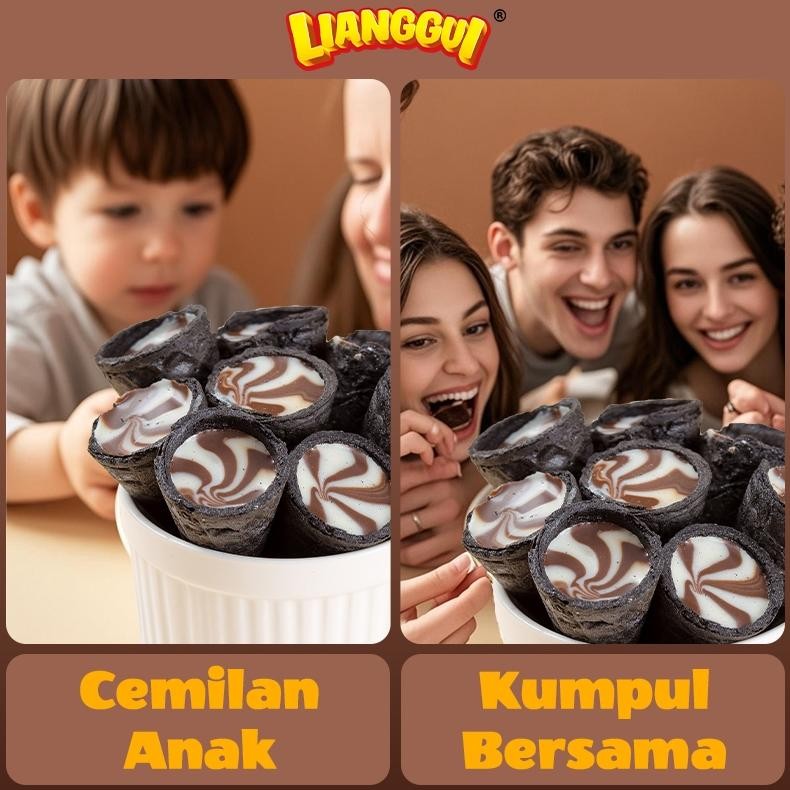 

PJ 12+12pcs Chocolate Cone Wafer Cemilan Renyah Salut Coklat Snack Viral Halal Lianggui