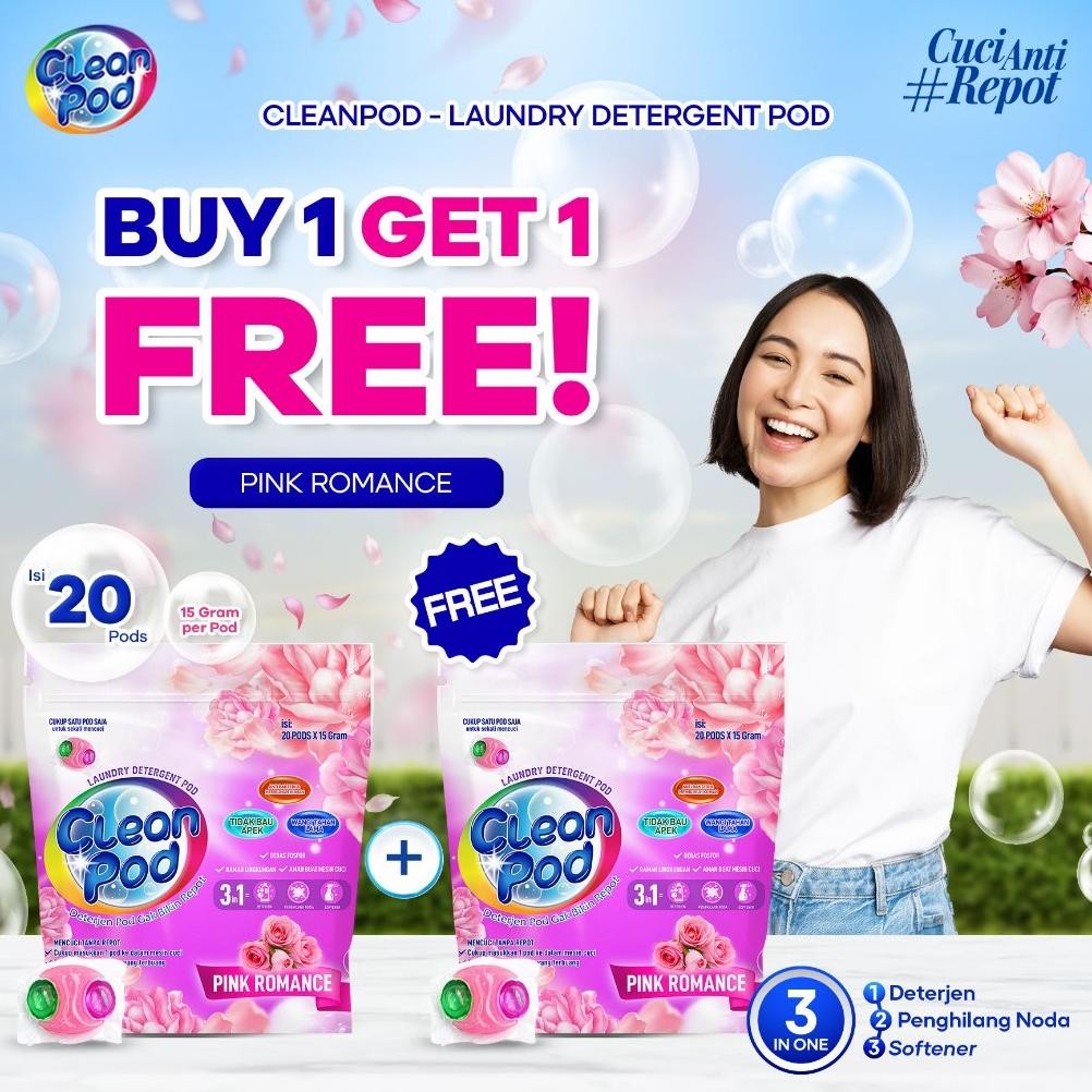 NEW [ BUY 1 GET 1 FREE ] CLEANPOD PINK ROMANCE LAUNDRY DETERGENT POD/ DETERJEN LAUNDRY POD (1 PACK I