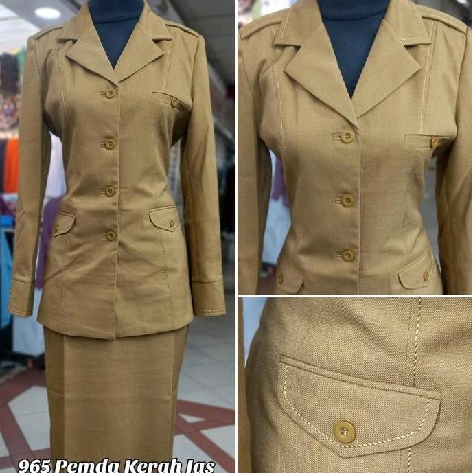 Tersedia Stelan Blezer Khaki Pns Wanita Kantong Tiga Kerah Jas Set Rok Span dan Celana Blazer Kantor