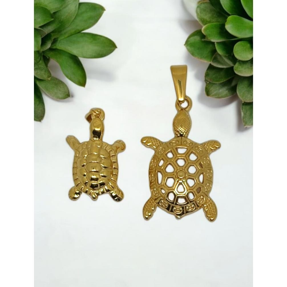 Liontin Titanium Kura Kura Besar Gold Import Premium Anti Karat AST