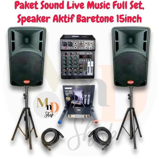 PAKET SOUND SYSTEM LIVE MUSIK BARETONE AKTIF 15INCH +MIXER AUDIO