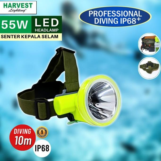 55W Headlamp Professional Diving Ip68 Harvest Led Senter Kepala Selam