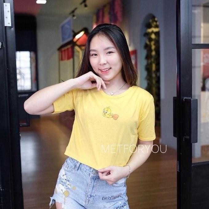(Expert) METFORYOU Kaos Crop Top Wanita - Tweety Tee | KAOS O NECK WANITA