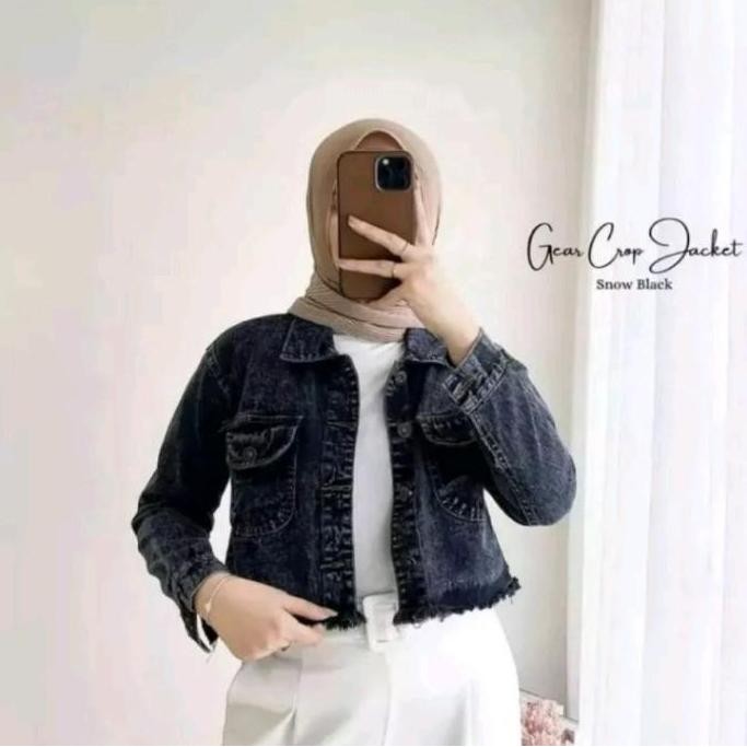 Tersedia Jaket Jeans Crop Top Wanita Rawis//Jacket Jins Denim Snow Hitam Cewek Nyaman