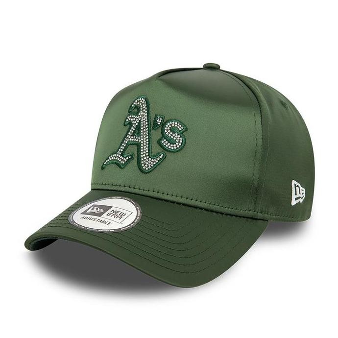 Oakland Athletics MLB Satin Rhinestone Dark Green 9FORTY E-Frame Adjustable Cap New Era. Topi Unisex