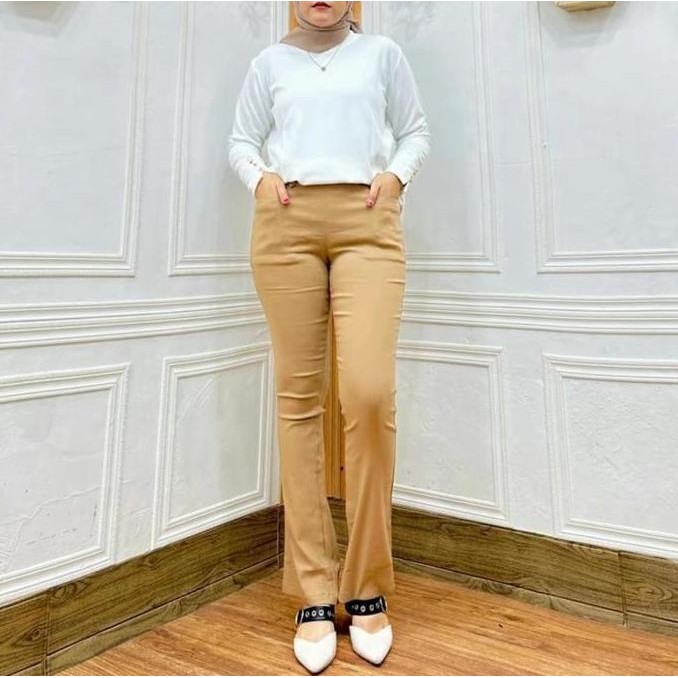 Tersedia Celana Cutbray Elizabeth Panjang Wanita Melar Elastis Flare Hitam - Cewek, Kulot flare  pan