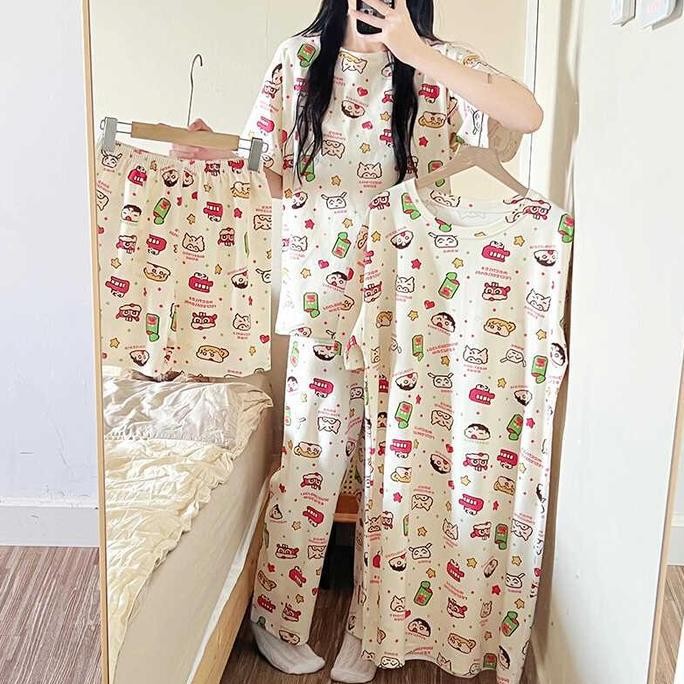 Tersedia Piyama 4 set Wamita Dewasa Jumbo Lembut dan Dingin  /4in1 Baju Tidur Set Daster Celana Pend