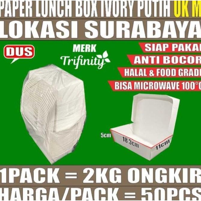 (Expert) Paper lunch box pack uk M food tray kotak makanan kertas Surabaya